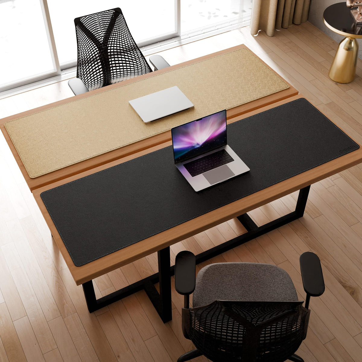 Chihein 63” x 20” Cork & PU Leather Desk Mat (Black) - Huge Mouse Pad, Double Sided Waterproof Desk