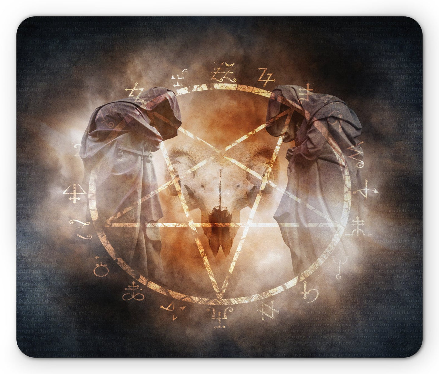 Lunarable Horror House Mouse Pad, Spooky Halloween Concept in Magic Goat Skull Print Black Gothic