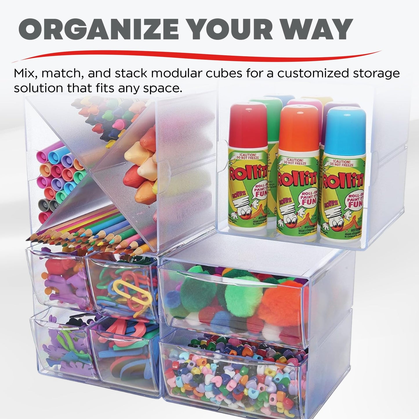 Deflecto Stackable Cube Organizer, Desk and Craft Organizer, 2 Drawers, Clear, Removable Drawers