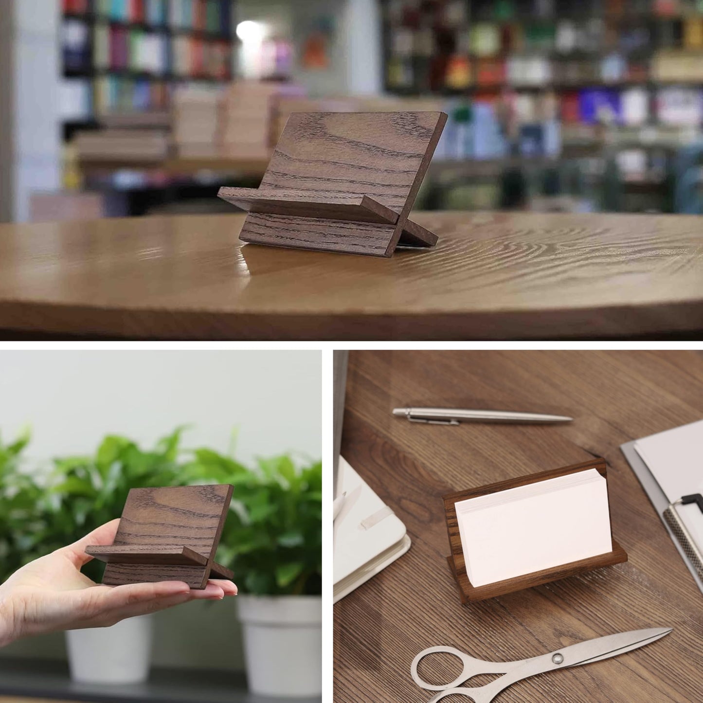 TOROS store Set of 3 Business Card Holders for Desk - Brown Wood Small Cards Holder, Professional