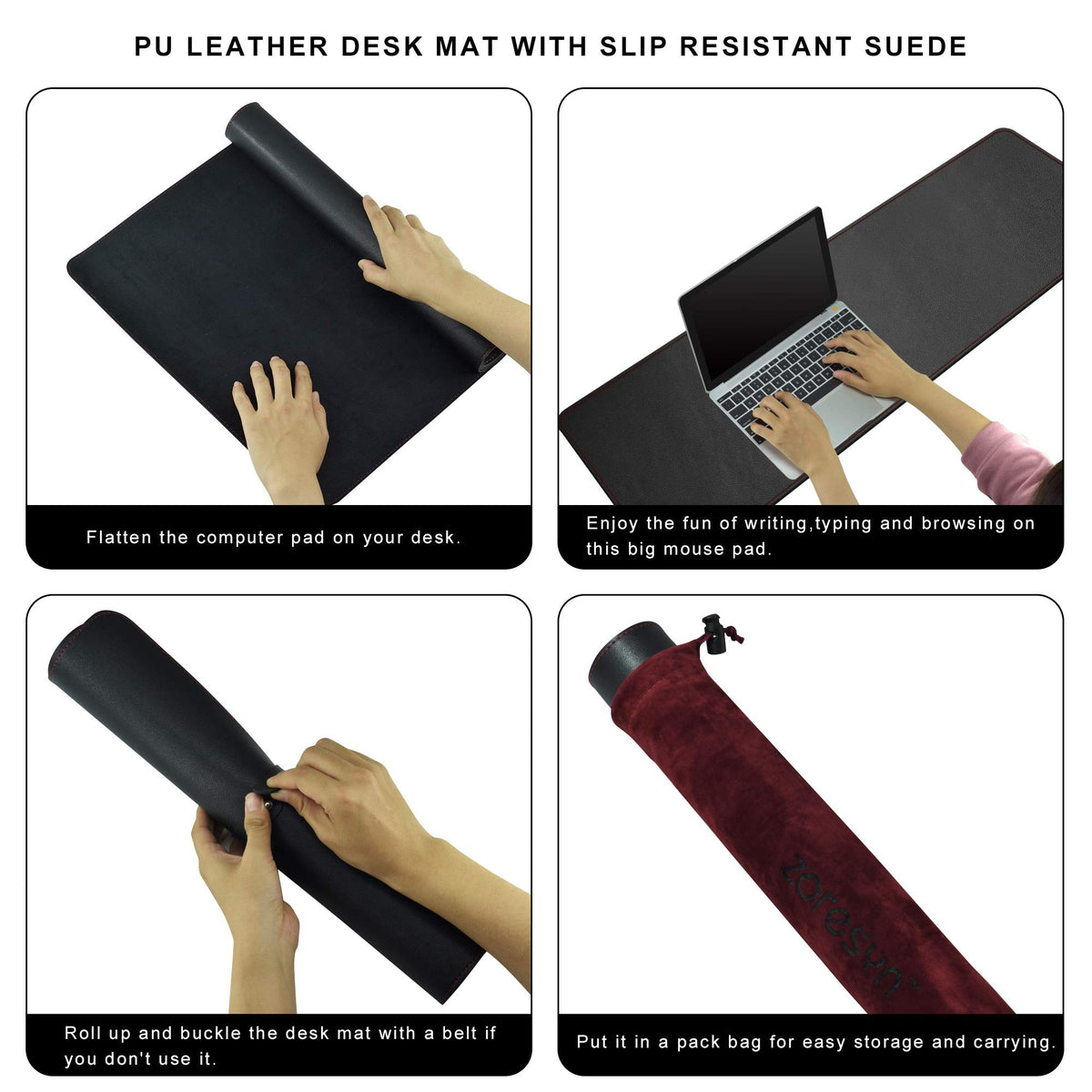 ZORESYN XL Large PU Leather Mouse Pad, Black, 55" x 24"