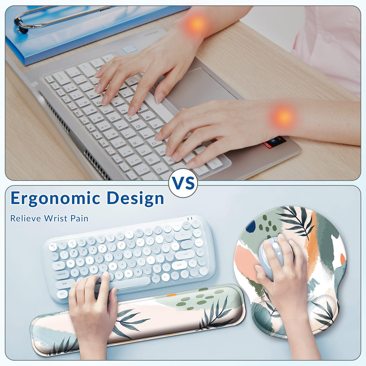 VINEBURY Desk Mat Set Keyboard and Mouse Pad with Wrist Rest Support