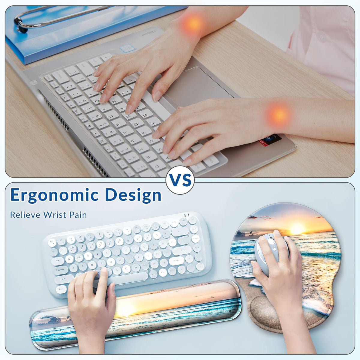 VINEBURY Desk Mat Set Keyboard and Mouse Pad with Wrist Rest Support