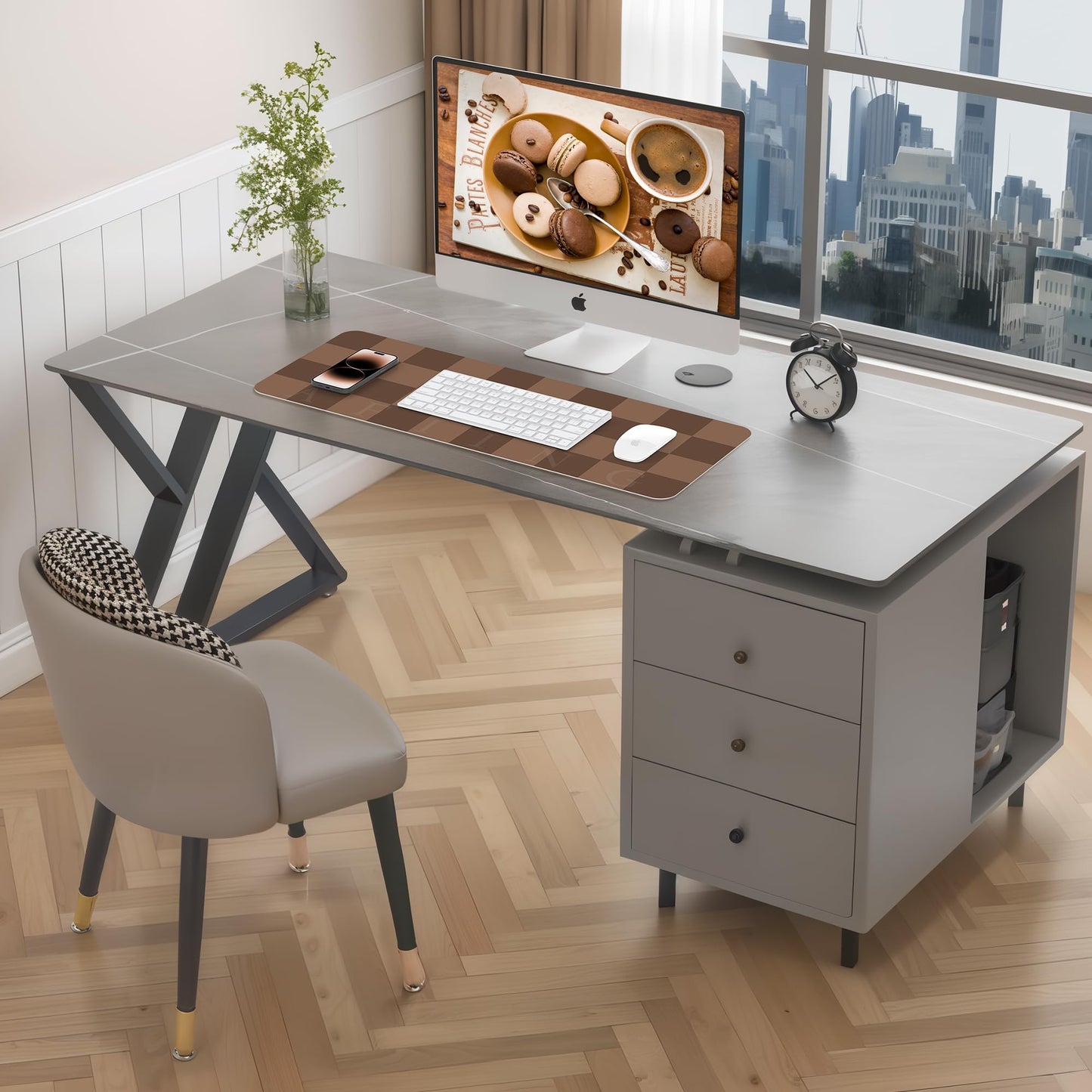 AFIING Brown Checkered Desk Pad 31.5" x 12"