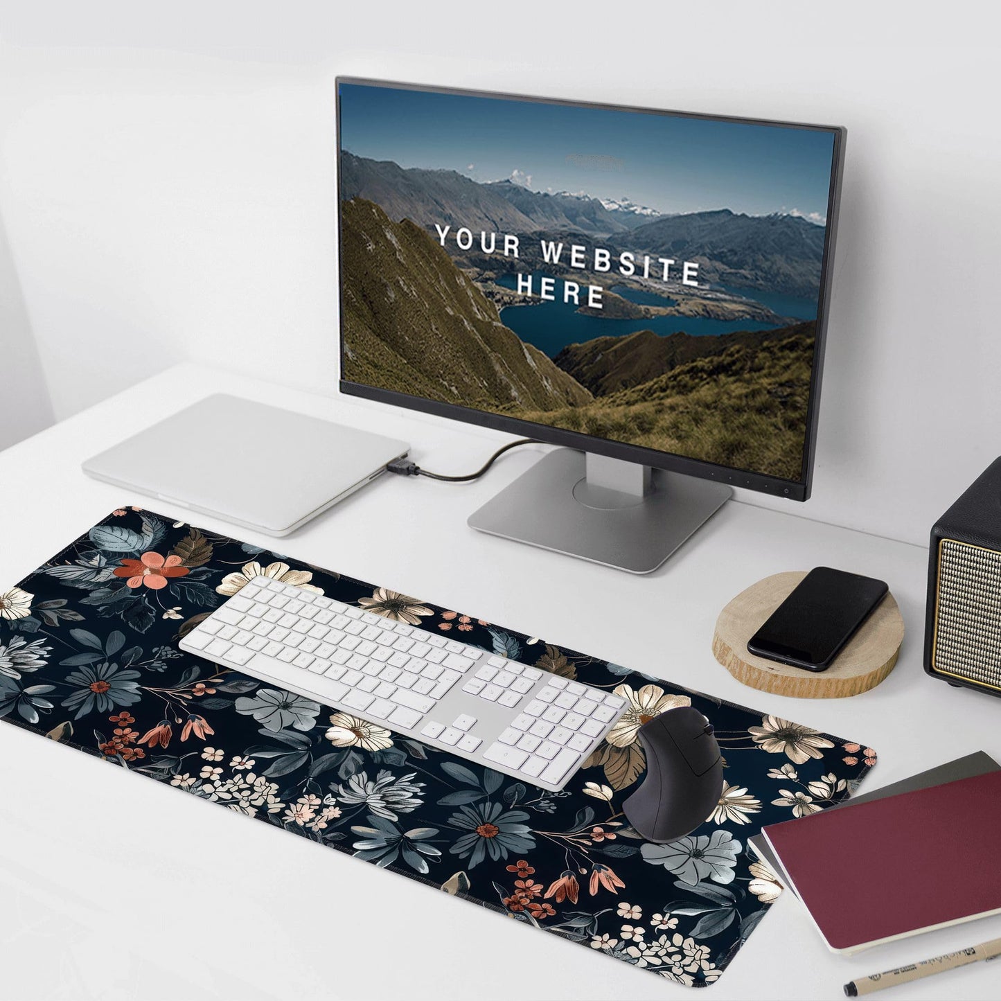 Dark Flower Large Mouse Pad,Gaming Keyboard Desk Pad,Extended Mouse Mat Non-Slip Rubber Base with