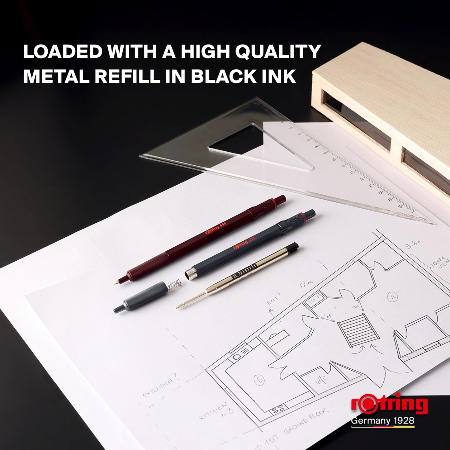 rOtring 600 Ballpoint Pen | Medium Point | Black Ink | All-Metal Body Pen | Chocolate Truffle |