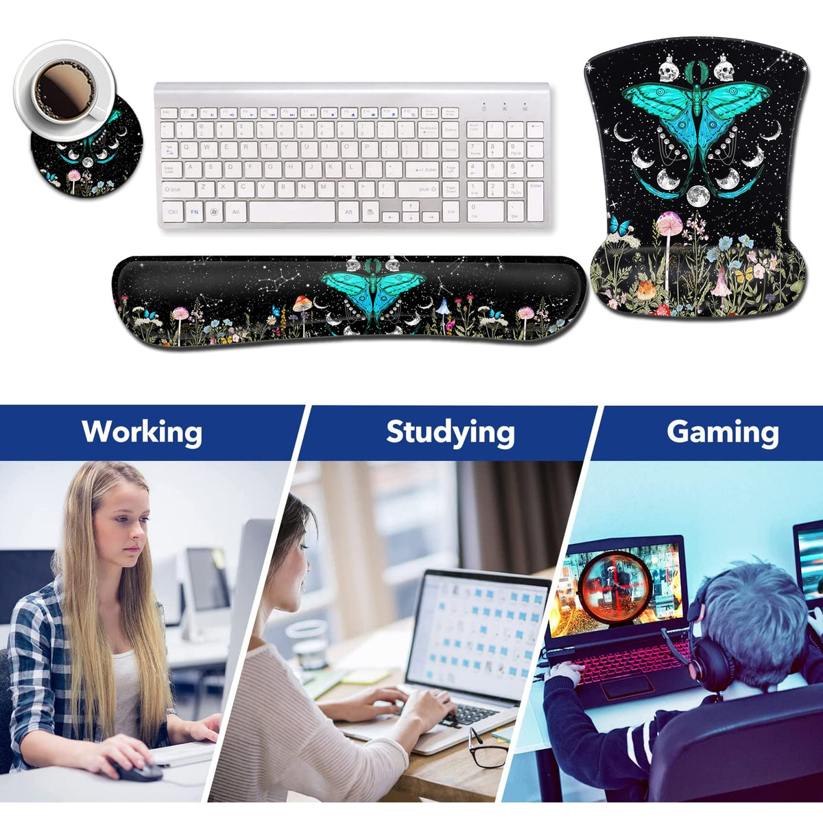 Keyboard Wrist Rest and Mouse Pad with Wrist Support, Ergonomic Gel Mouse Pad,for Easy Typing Pain