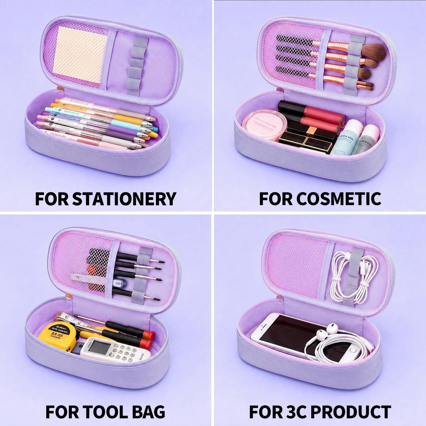 Cute Purple Pencil Case for Girls, Large Capacity Kawaii Pencil Pouch