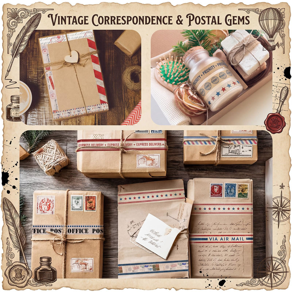 TaoBary 33 Rolls Washi Tape Set, 15mm Holiday Seasonal,Postal Style