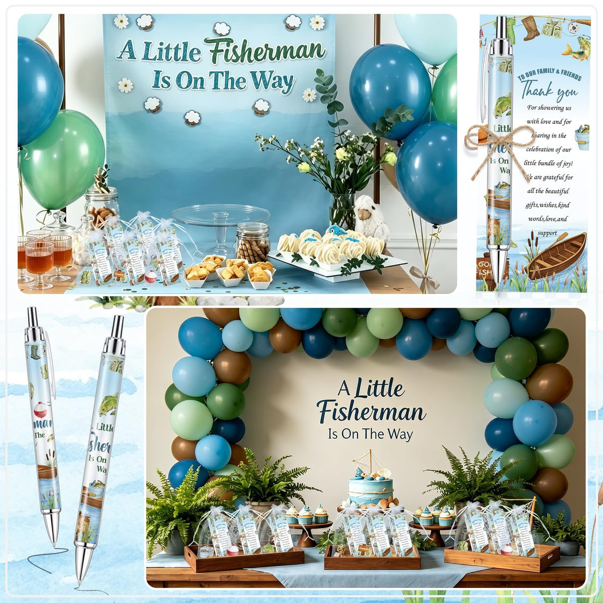 145 Pieces Fishing Baby Shower Favors for Guest A Little Fisherman Is On The Way Ballpoint Pens and