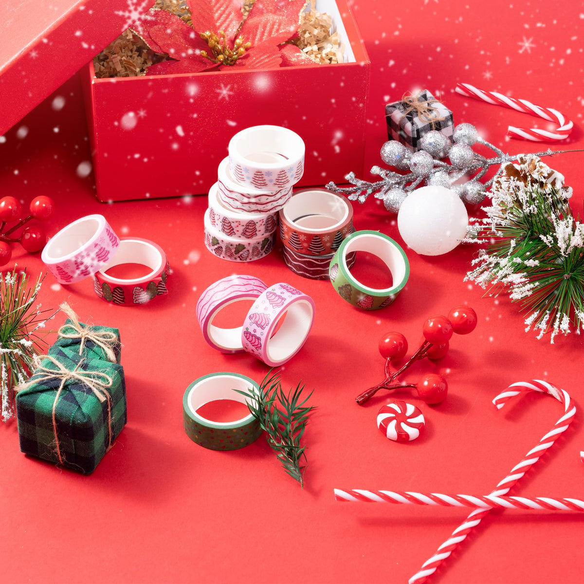 BkeeCten Christmas Tree Washi Tape - 12Pcs Sweet Dessert Gingerbread Scrapbook Washi Colored
