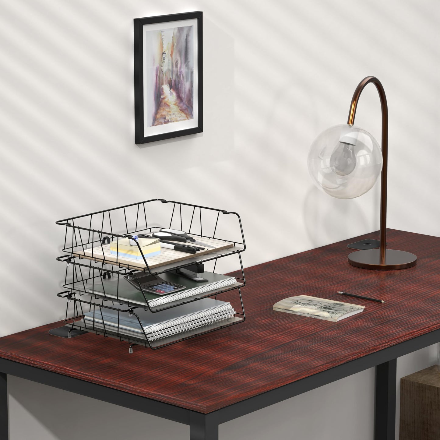 Simple Houseware Stackable Wide Entry Letter Tray, Wire Grid, Black