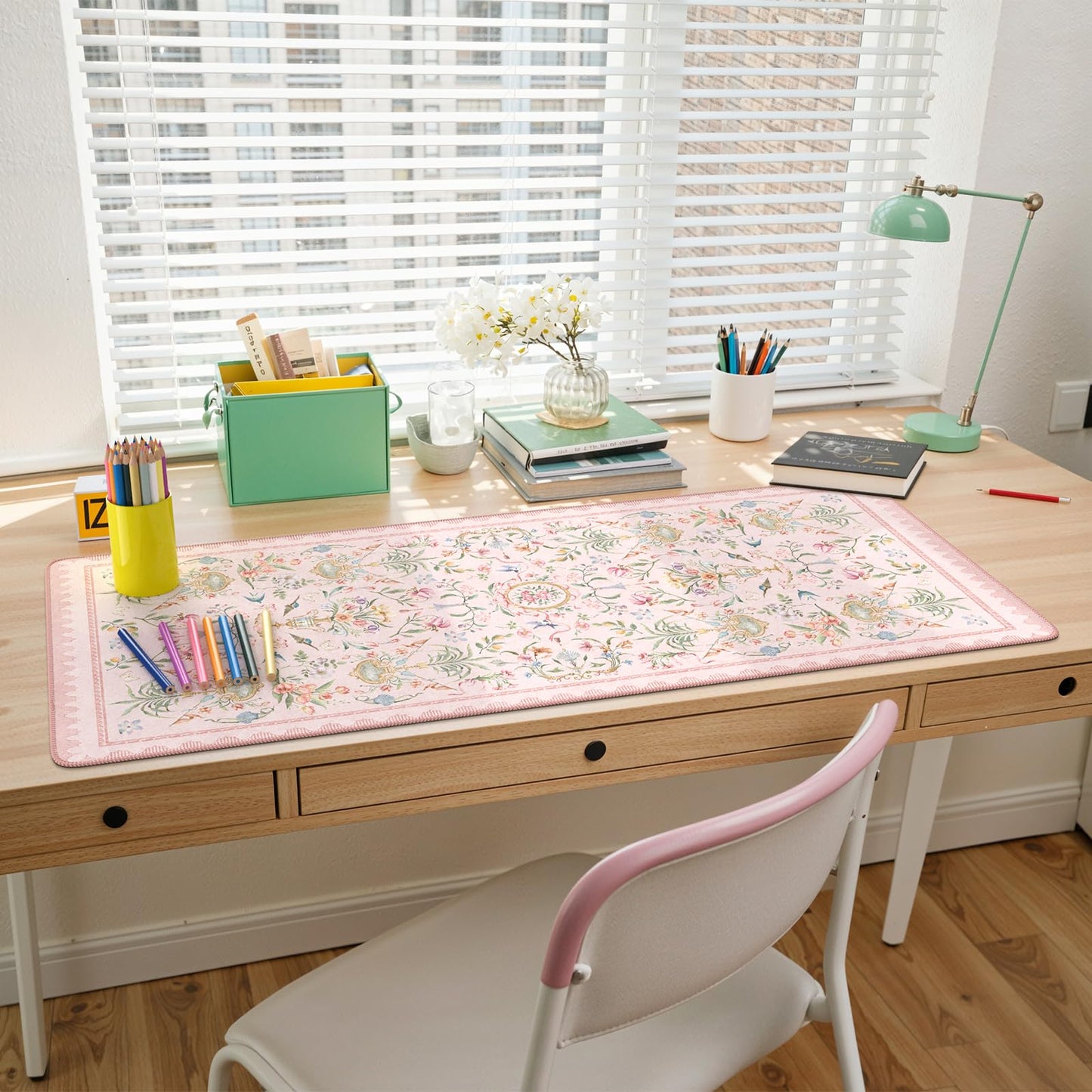 HAOCOO Pink Desk Cover Mat, 35.4" x 15.7" Computer Mat for Home Accessories