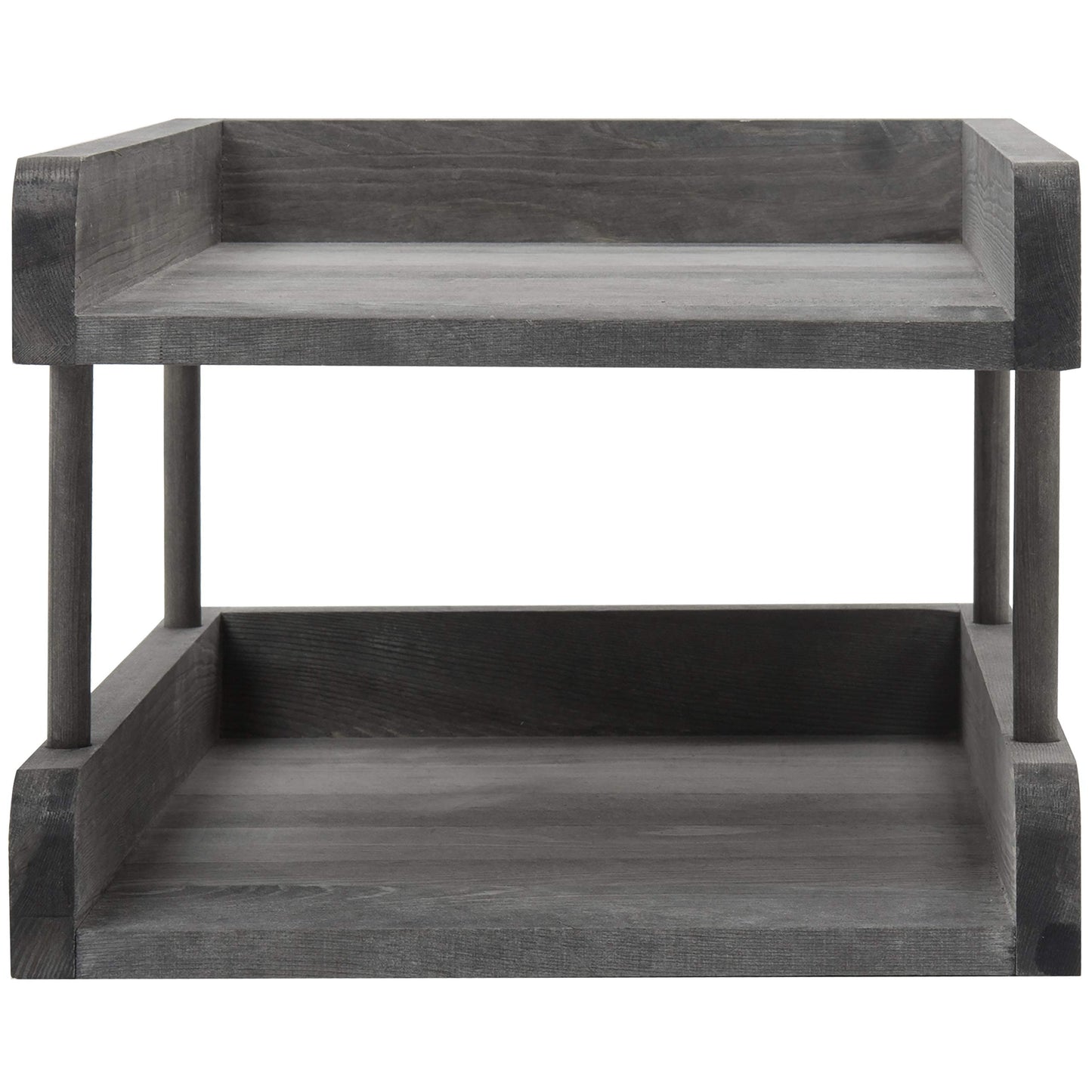 MyGift 2-Tier Rustic Gray Wood Paper File Organizer in and Out Tray/Office Desktop Document Holder