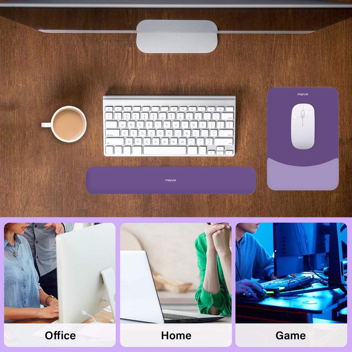 MOSISO Wrist Rest Support Mouse Pad & Keyboard Set, Imperial Purple
