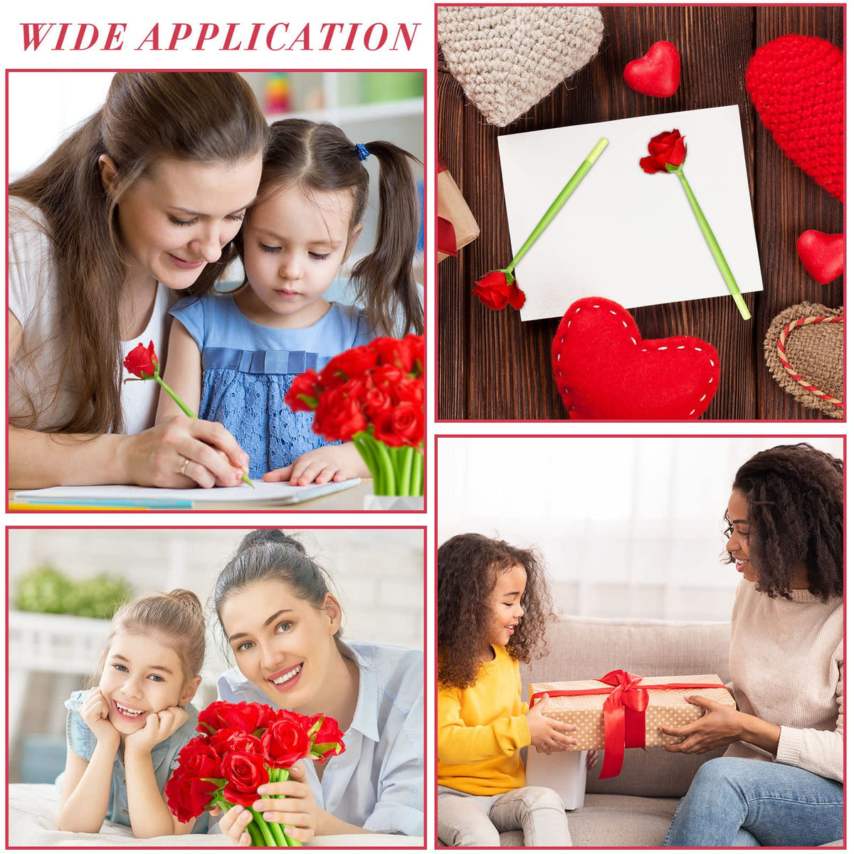 Gueevin 24 Pcs Flower Pens Artificial Rose Pens Bulk Mothers Day Rose Shaped Ballpoint Pen Black