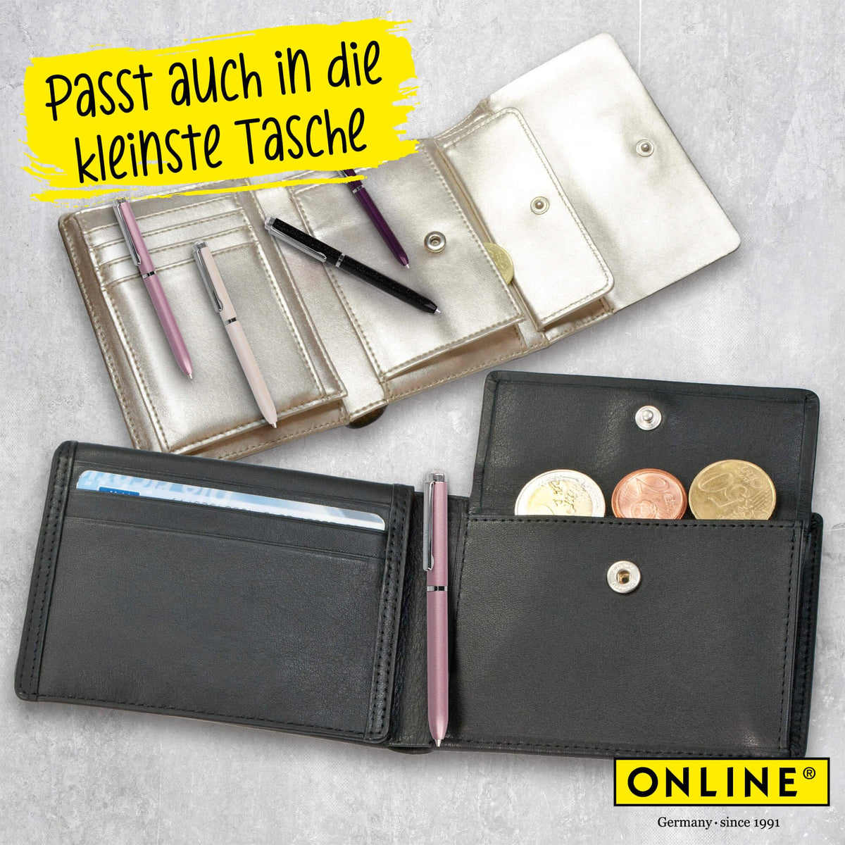 ONLINE Lilac Mini Ballpoint Pen - Wallet with Twist Mechanism & Metal Clip I 8 cm Miniature