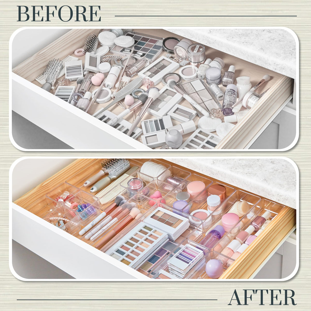 STORi SimpleSort 18-Piece Stackable Clear Drawer Organizer Set | Multi-size Trays | Makeup Vanity