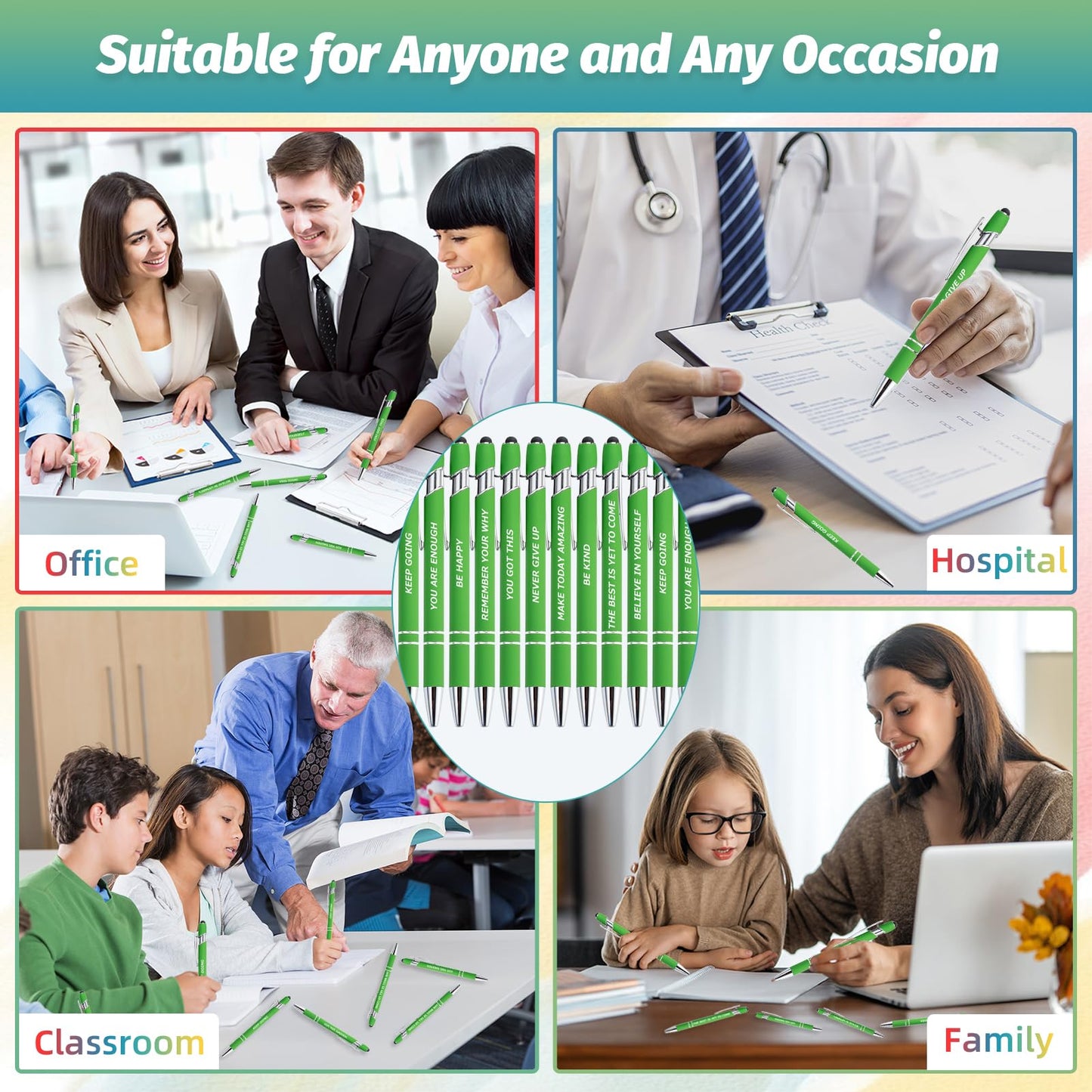 40 Piece Inspirational Pens Kit with Stylus Tip & Sayings – 20 Motivational Pen + 20 Individual
