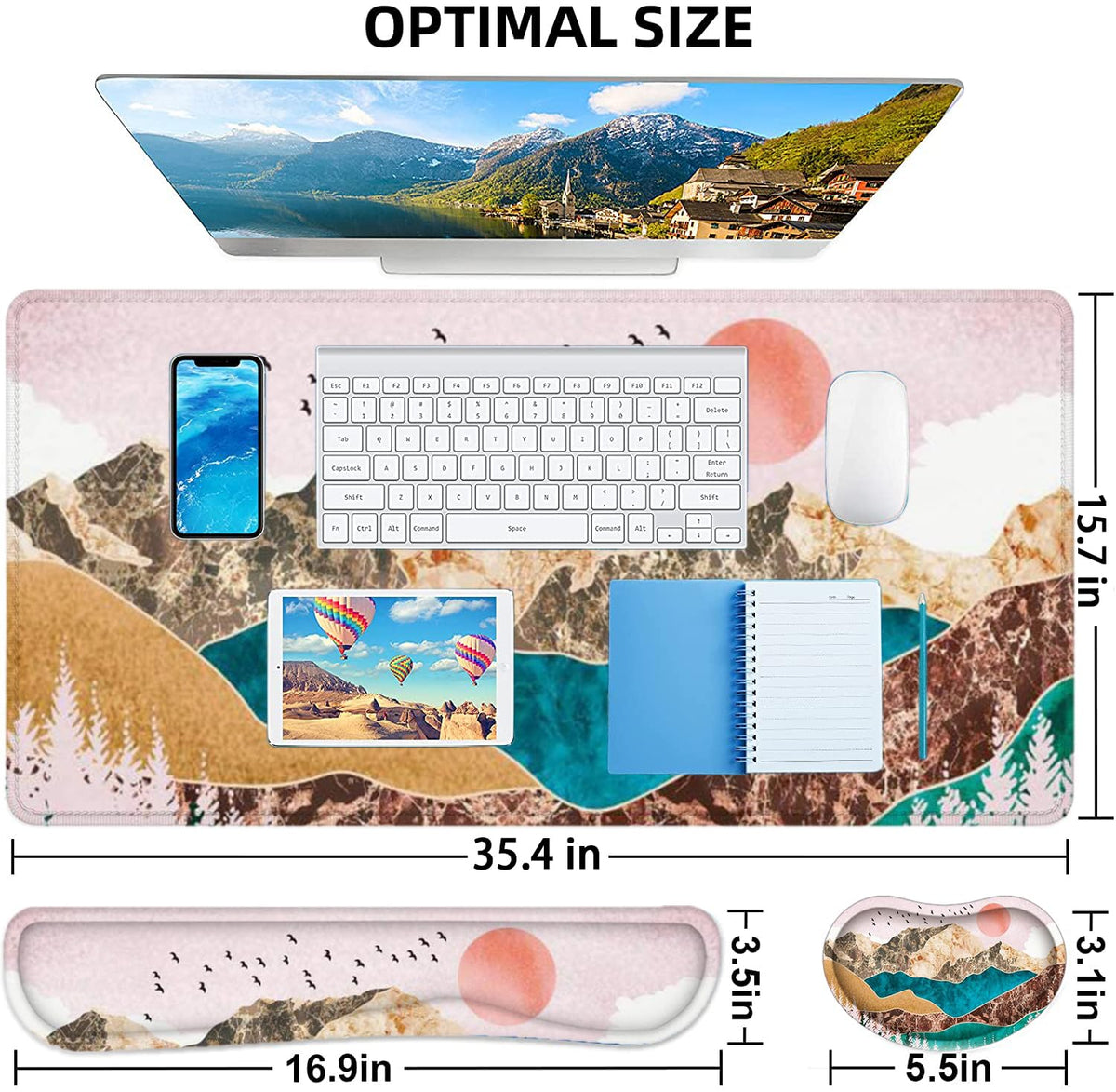 LATEEFAH Large Mouse Pad and Keyboard Wrist Rest, Desk Pad for Keyboard and Mouse, Extended Gaming