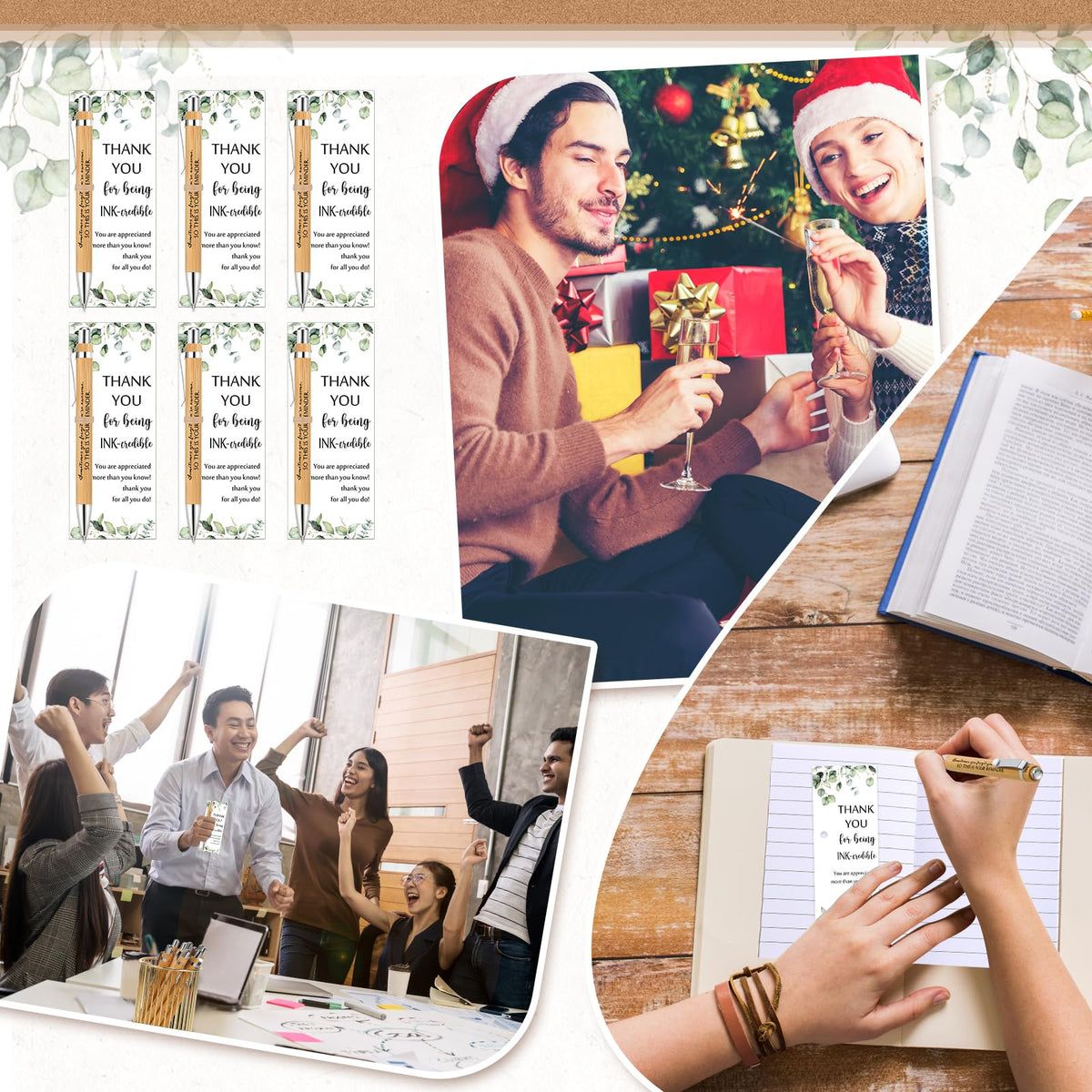 Yeaqee 72 Sets 36 Sets Bamboo Pens with Thank You Card, Your Reminder