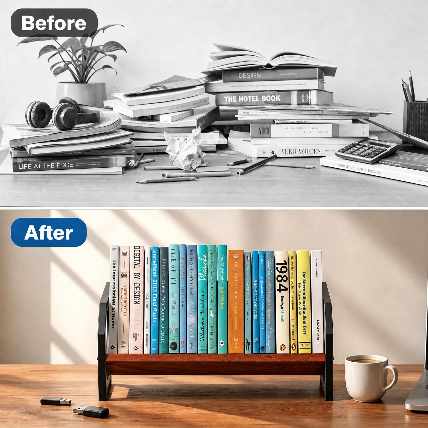 ART-GIFTREE Desktop Bookshelf Organizer, Tilting Bookcase, Reddish Brown