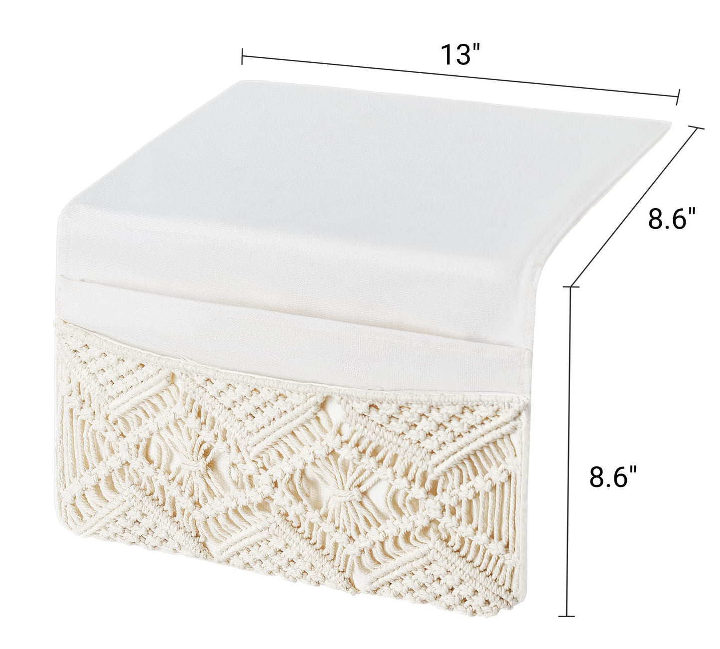 Mkono Macrame Bedside Caddy, Boho Bed Storage Organizer, 4 Pockets Ivory