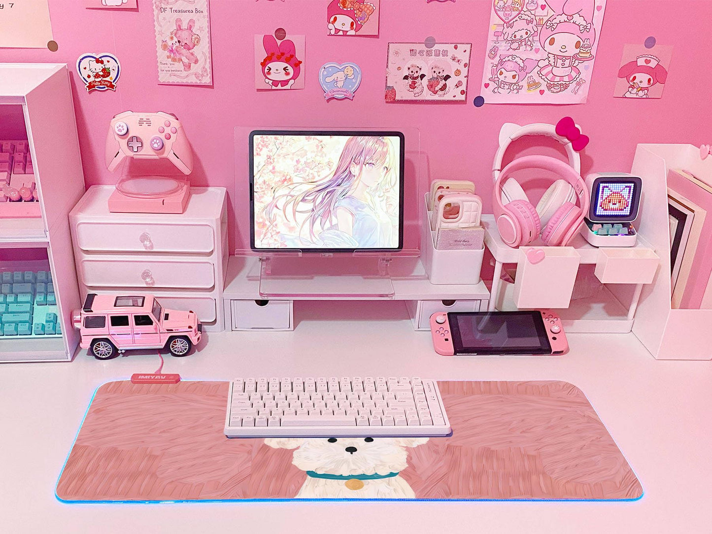 JMIYAV Pink RGB Gaming Mouse Pad 31.5x12 Inch PC XL Large Extended Glowing Led Light Up Desk Pad