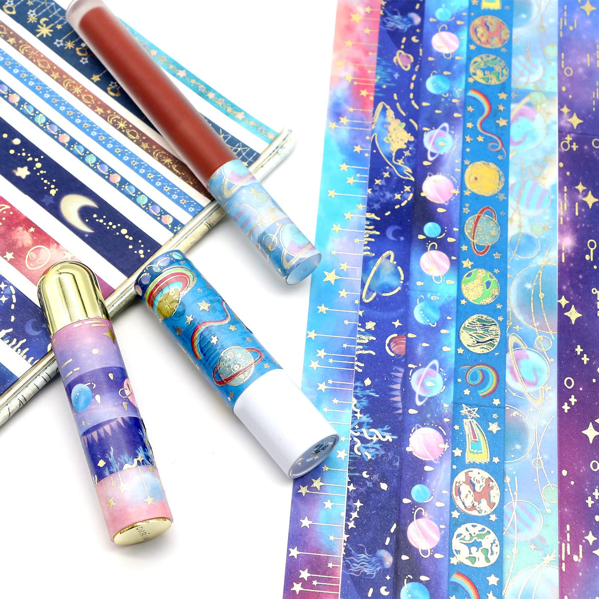24 Rolls Washi Tape Set - Gold Foil Galaxy Decorative Masking Tape