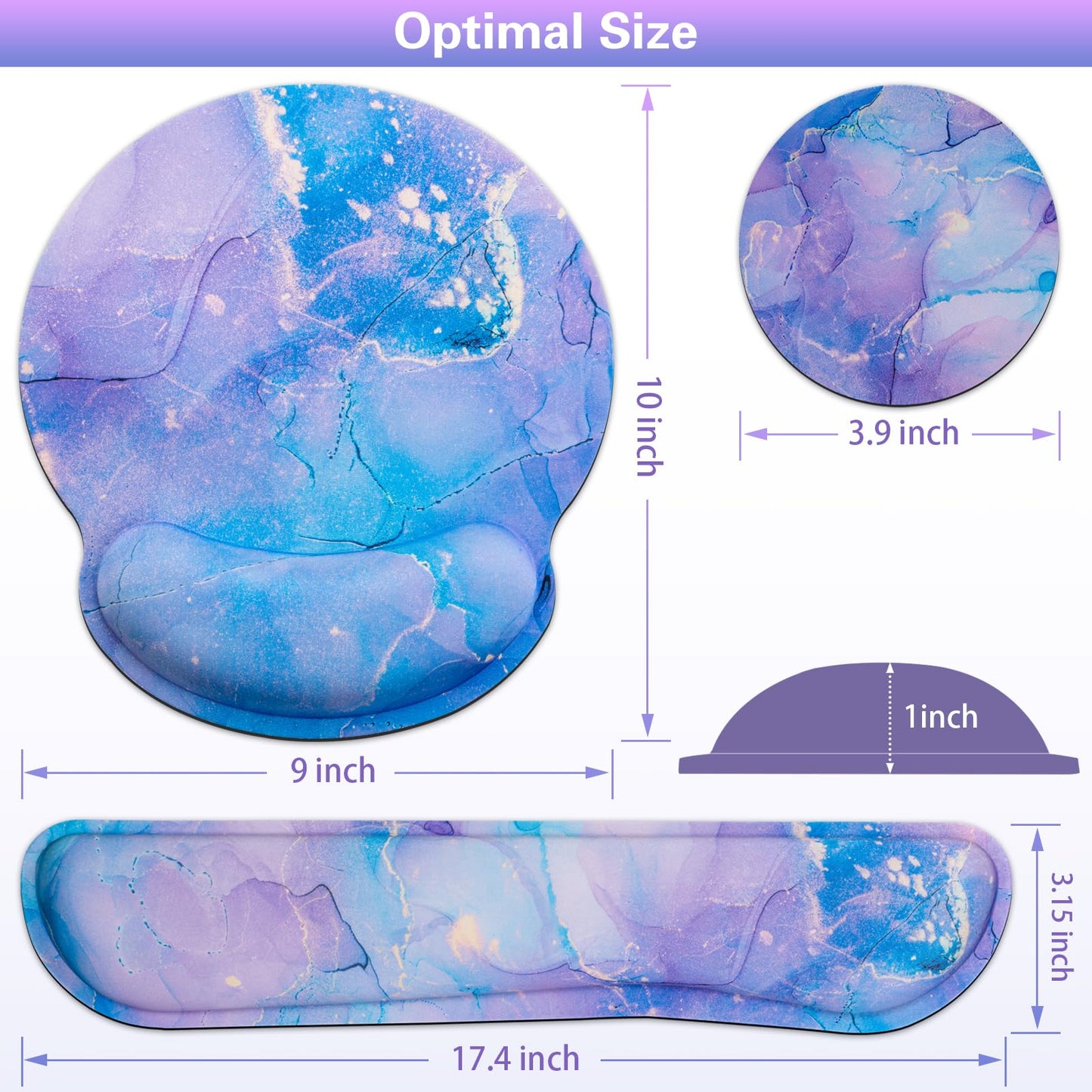 Mouse Pad Purple, Mouse Pad with Wrist Rest Set, 3-in-1