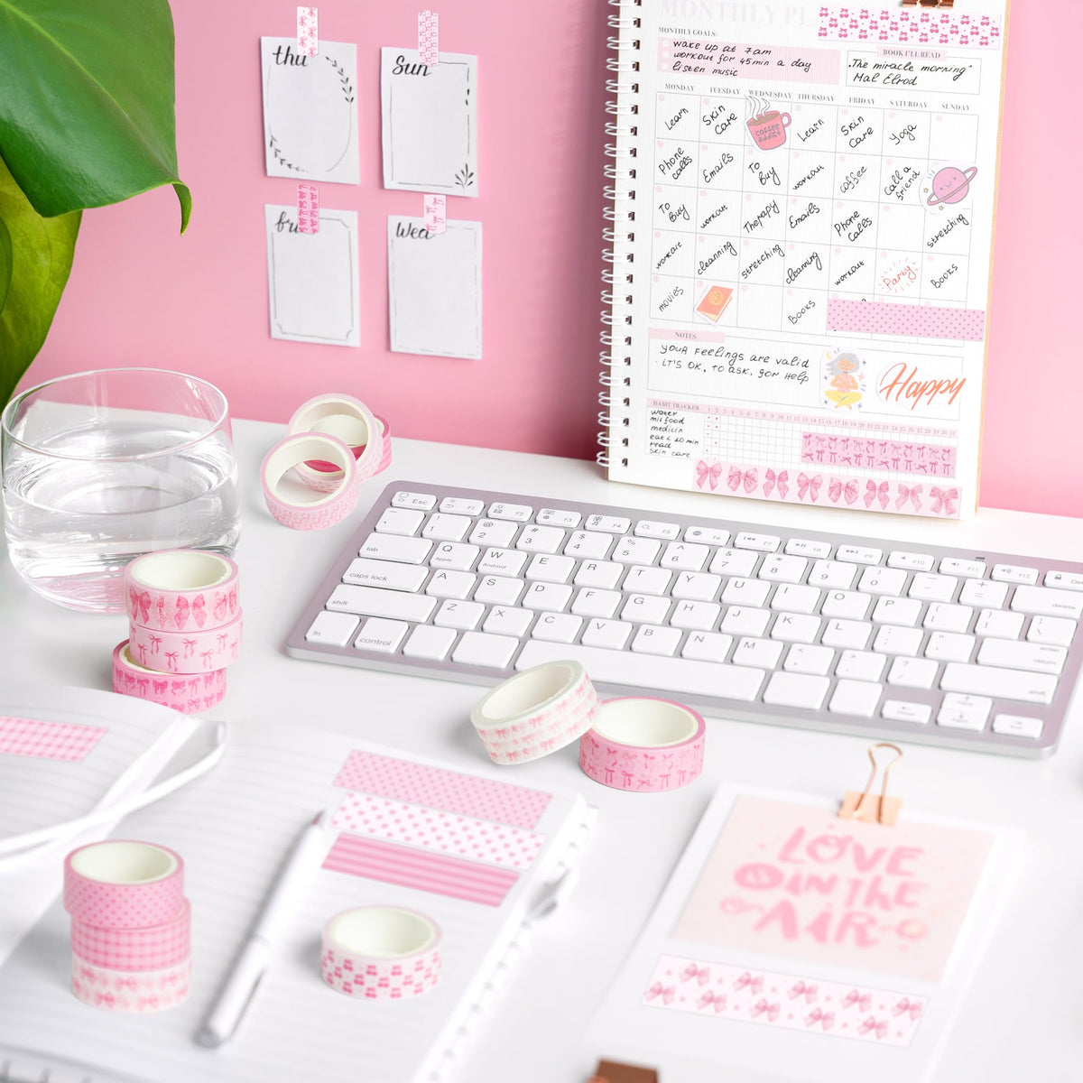 BkeeCten 12 Rolls Pink Coquette Washi Tape Strong Adhesion for Journals