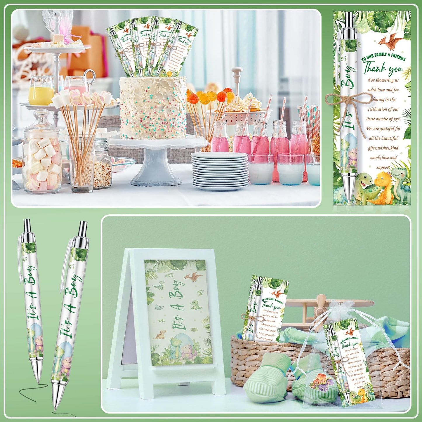 EYNDYN 289 Pieces Dinosaur Baby Shower Favors for Guest It's a Boy Ballpoint Pens and Keychains