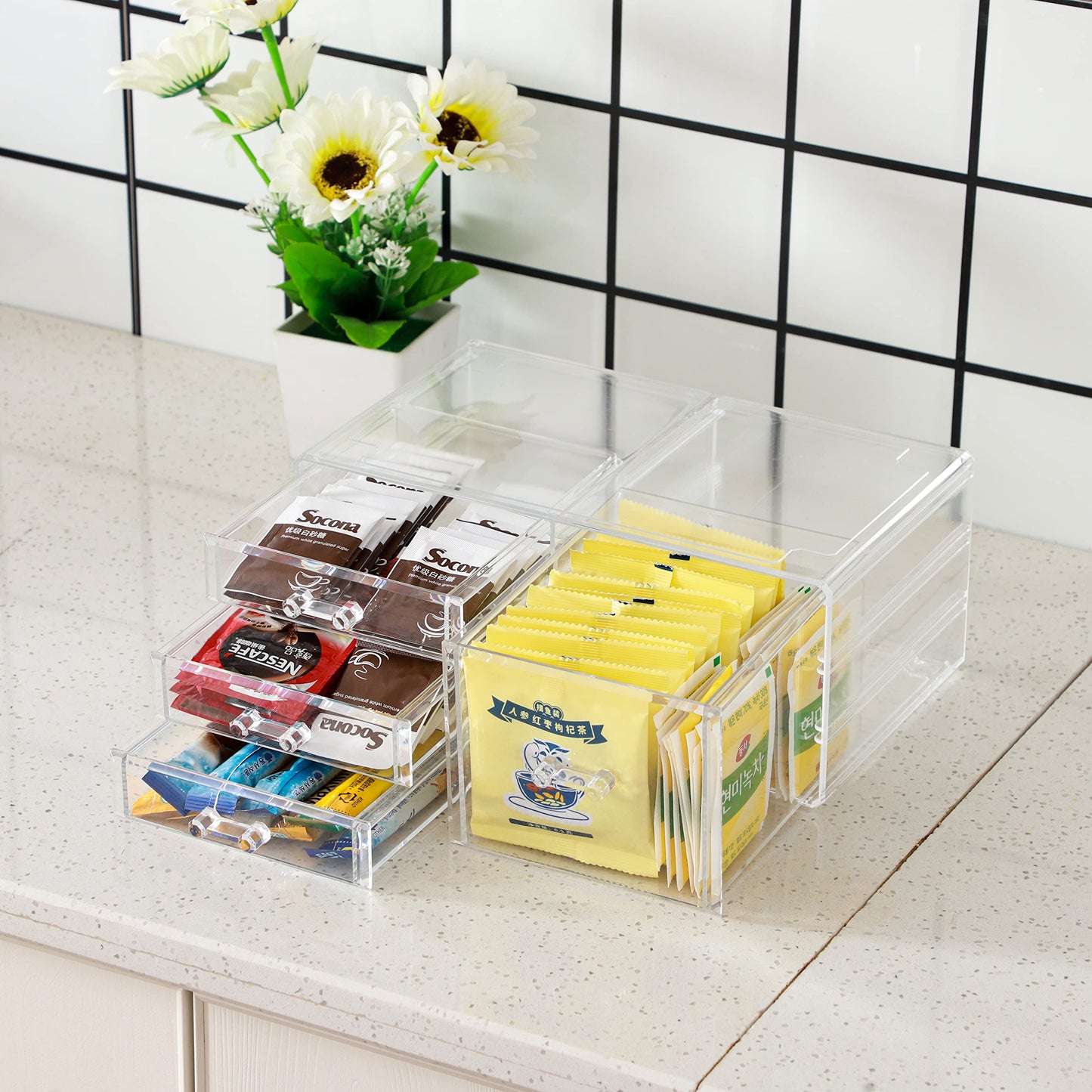 Cq acrylic Clear Stackable Storage Bins,Plastic Storage Organizer and Small Drawer Organizer With 4