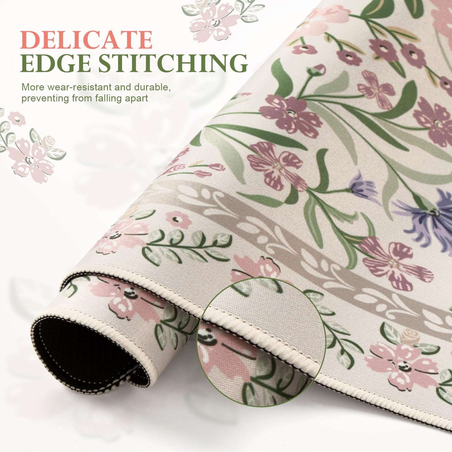 iLeadon Purple Desk Mat Set, Soft Long Floral Mouse Pad Wrist Support