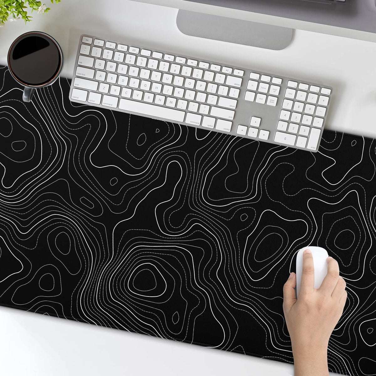 Topographic Contour Black Gaming Mouse Pad XL Topo Geographic Map Lines Extended Large Mouse Pad
