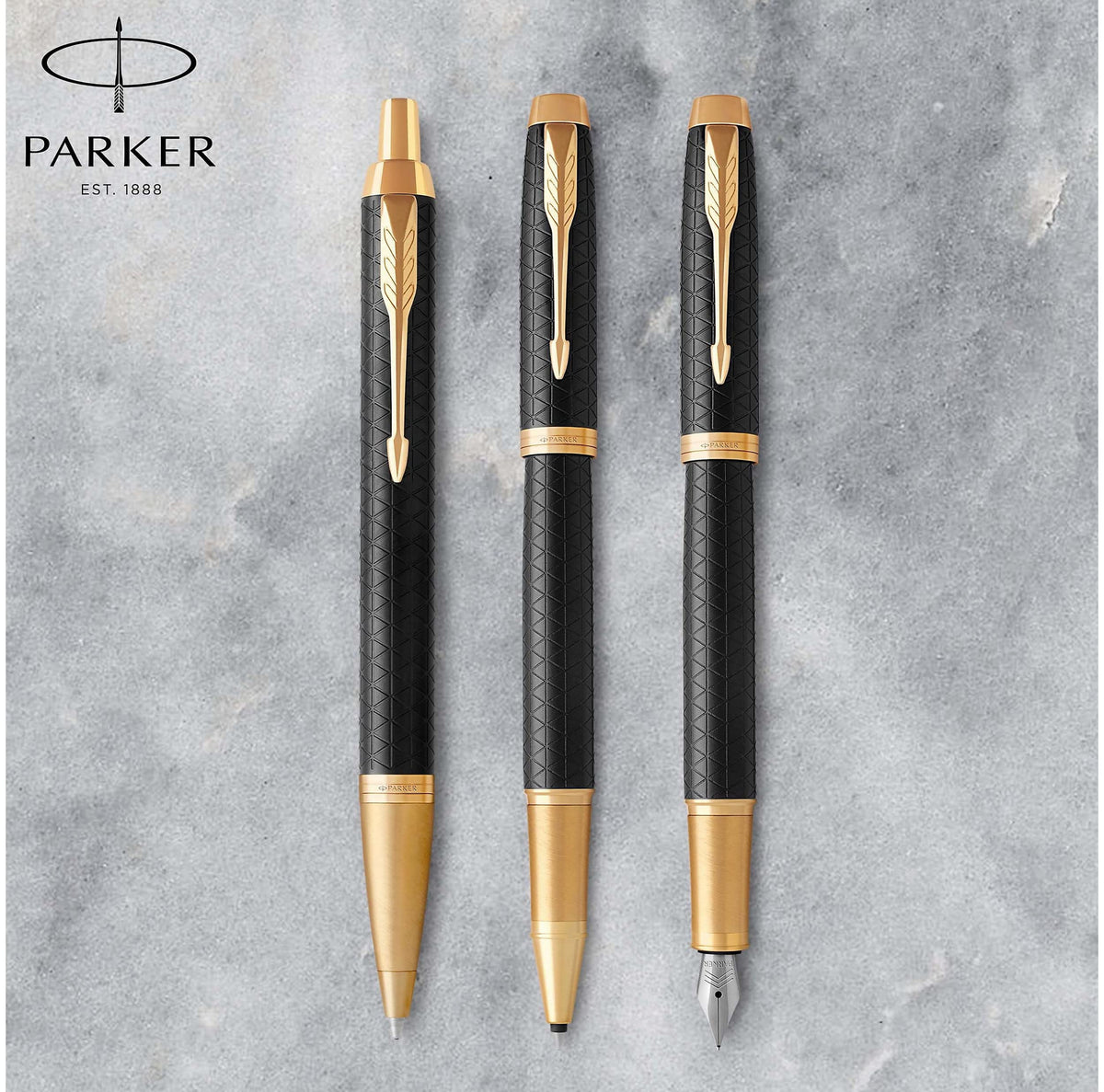 PARKER IM Fountain Pen, Premium Black, Medium Nib with Blue Ink Refill (1931653)