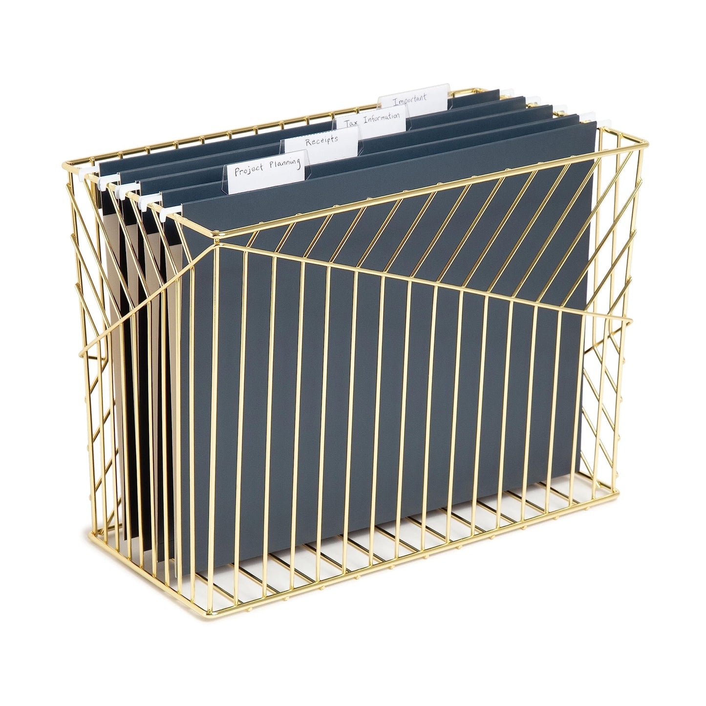 U Brands Wire Metal Hanging File Organizer, Letter Size, Gold Finish