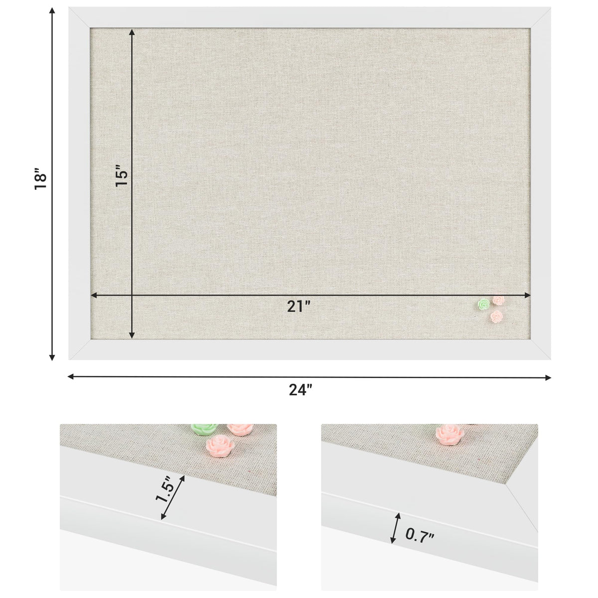 Board2by White Cork Board Bulletin Board with Linen, Wood Framed 24" x 18" Corkboard, Office Board