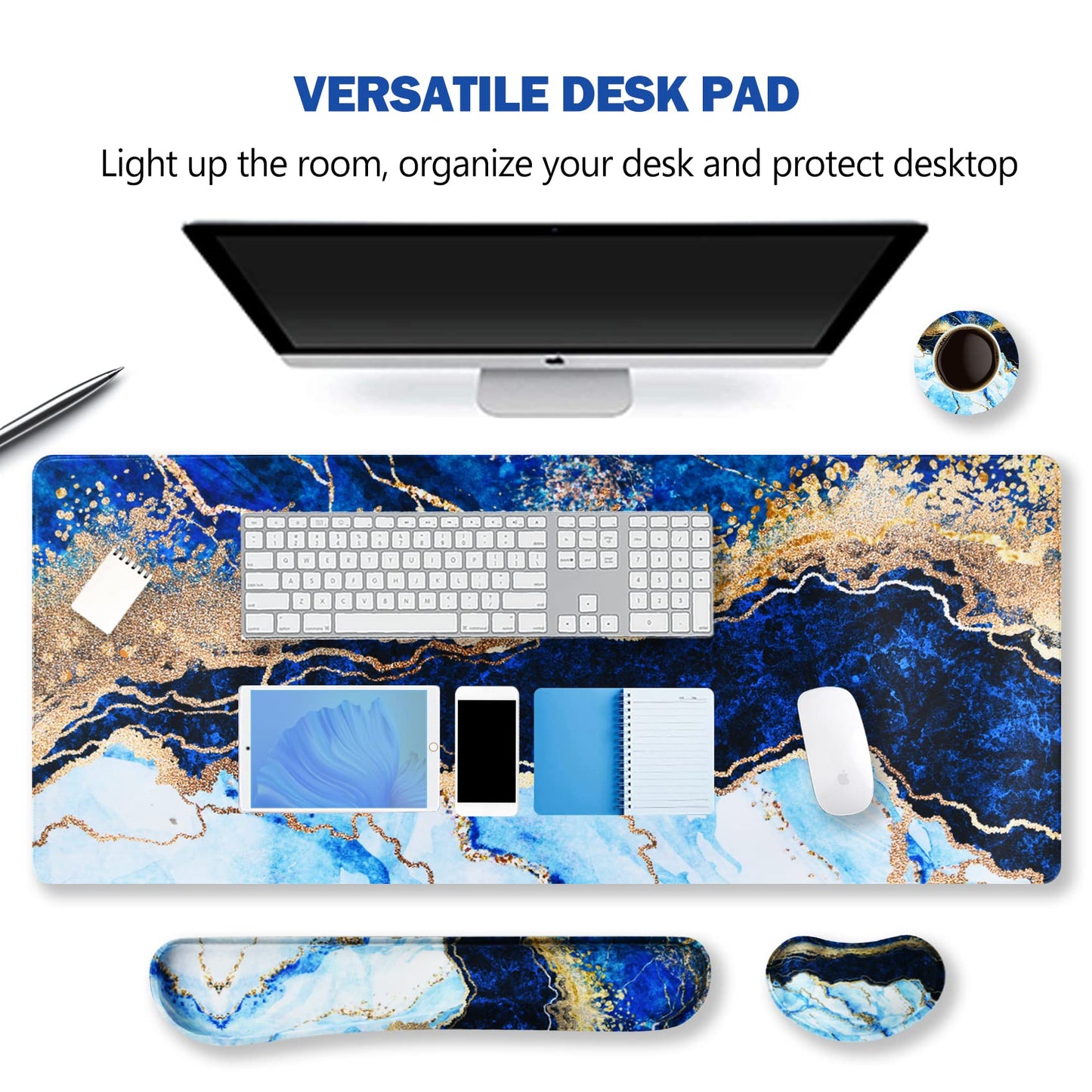 ARTSO Large Gaming Mouse Pad, Keyboard Wrist Rest Pad & Wrist Support Mousepad Set, Stitched Edge