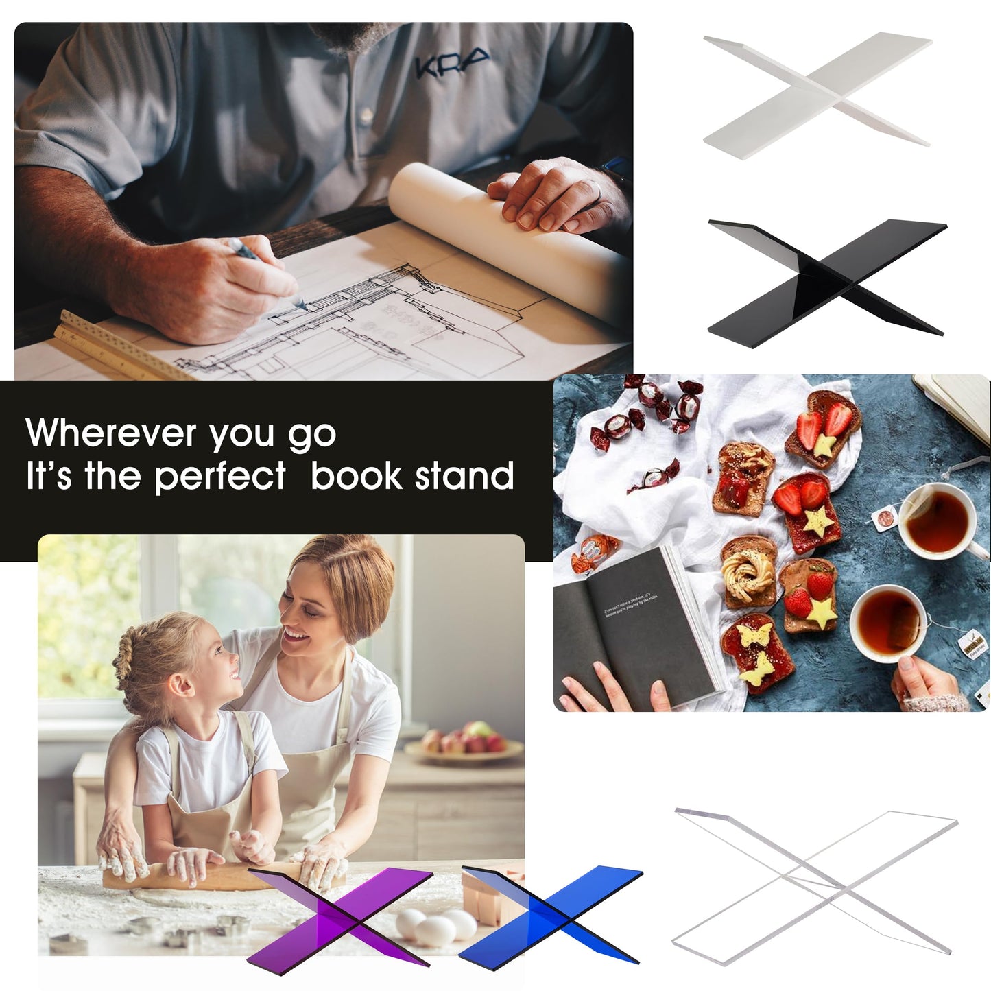 LIZ QNNALY Large Clear Acrylic Book Stand - Perfect for Displaying Open Books on Your Coffee Table