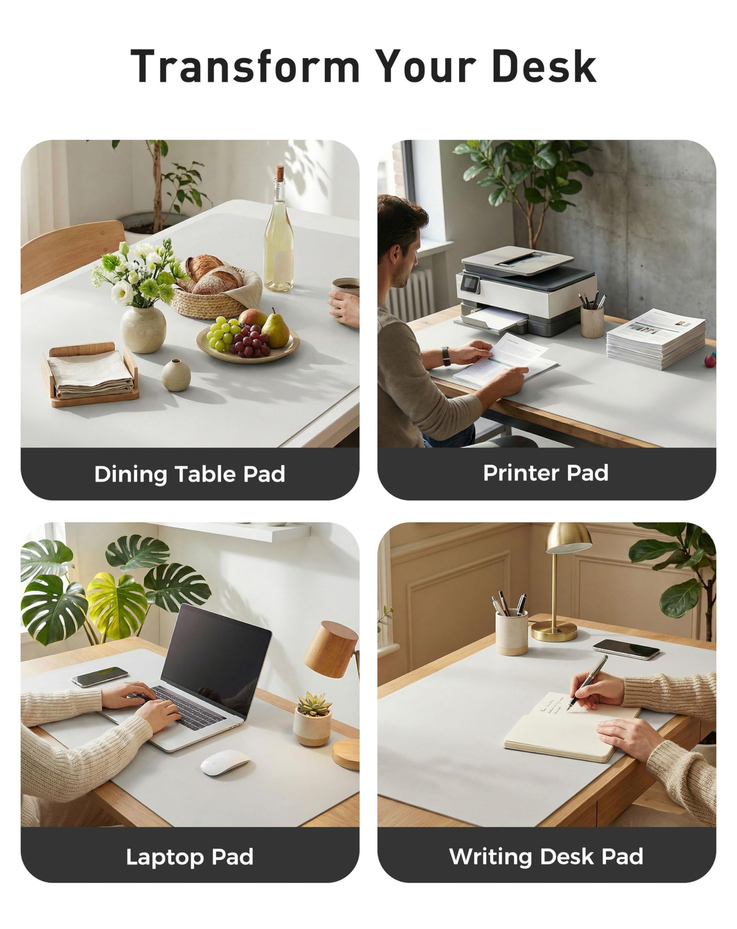 Aothia Faux Leather Desk Mat - Large Mouse Pad, Non-Slip PU Leather Blotter, Waterproof Writing