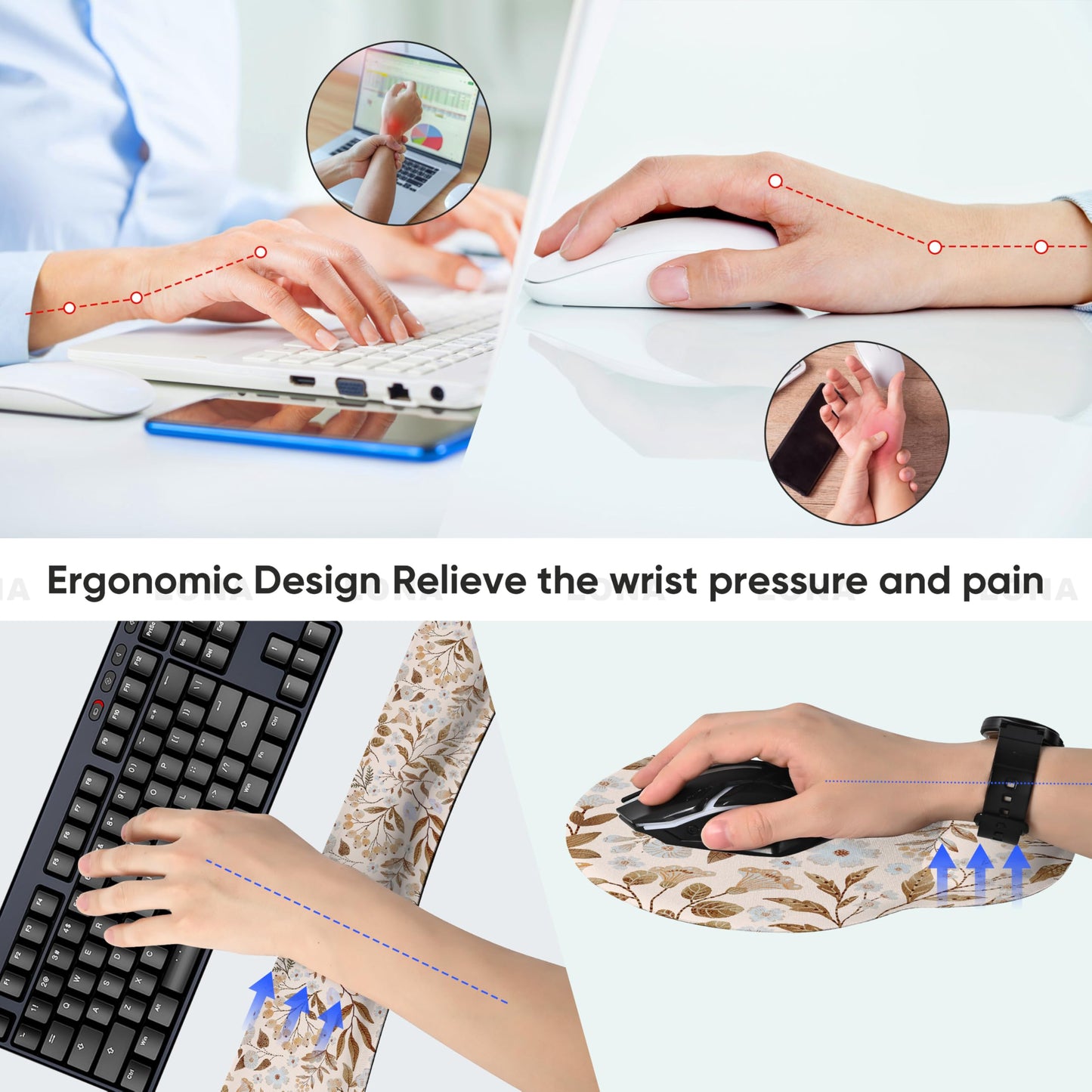 RICHEN Mouse Pad and Keyboard Wrist Rest, 3-in-1 Computer Mousepad and Coaster Set, Non-Slip