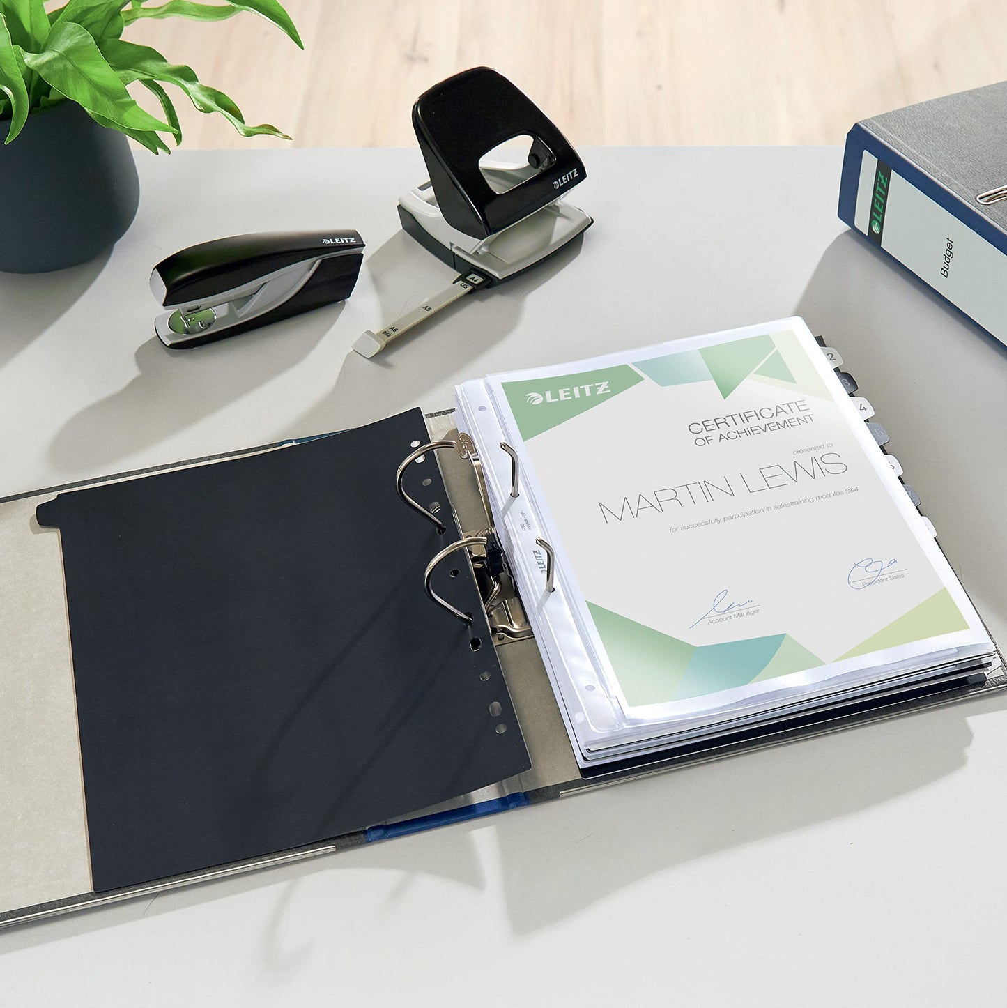 Leitz 2-Ring 3-Inch Premium A4 Sized European Black Marbled Binder, Blue (R80-BL)