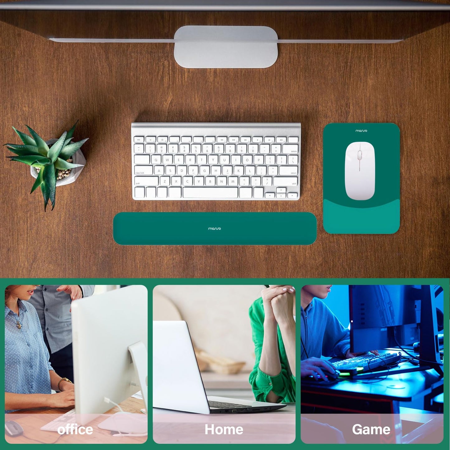 MOSISO Wrist Rest Support Mouse Pad & Keyboard Set, Teal Green