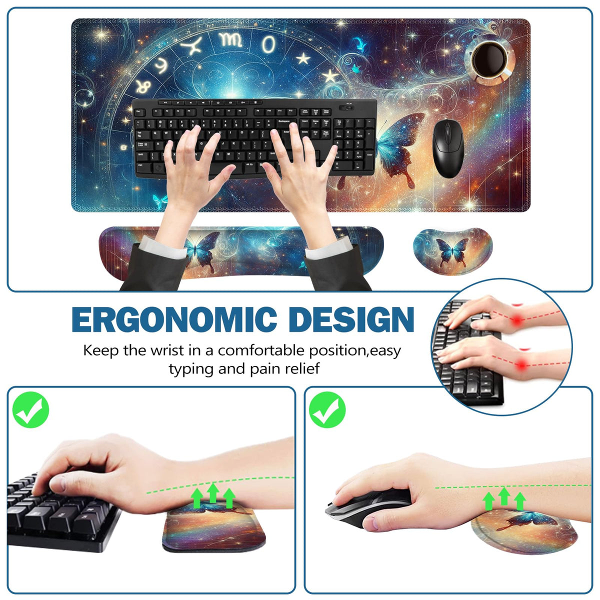 ToLuLu Large Mouse Pad Desk Pad Set, Wrist Rest Support Desk Mat for Keyboard and Mouse, 4PCS