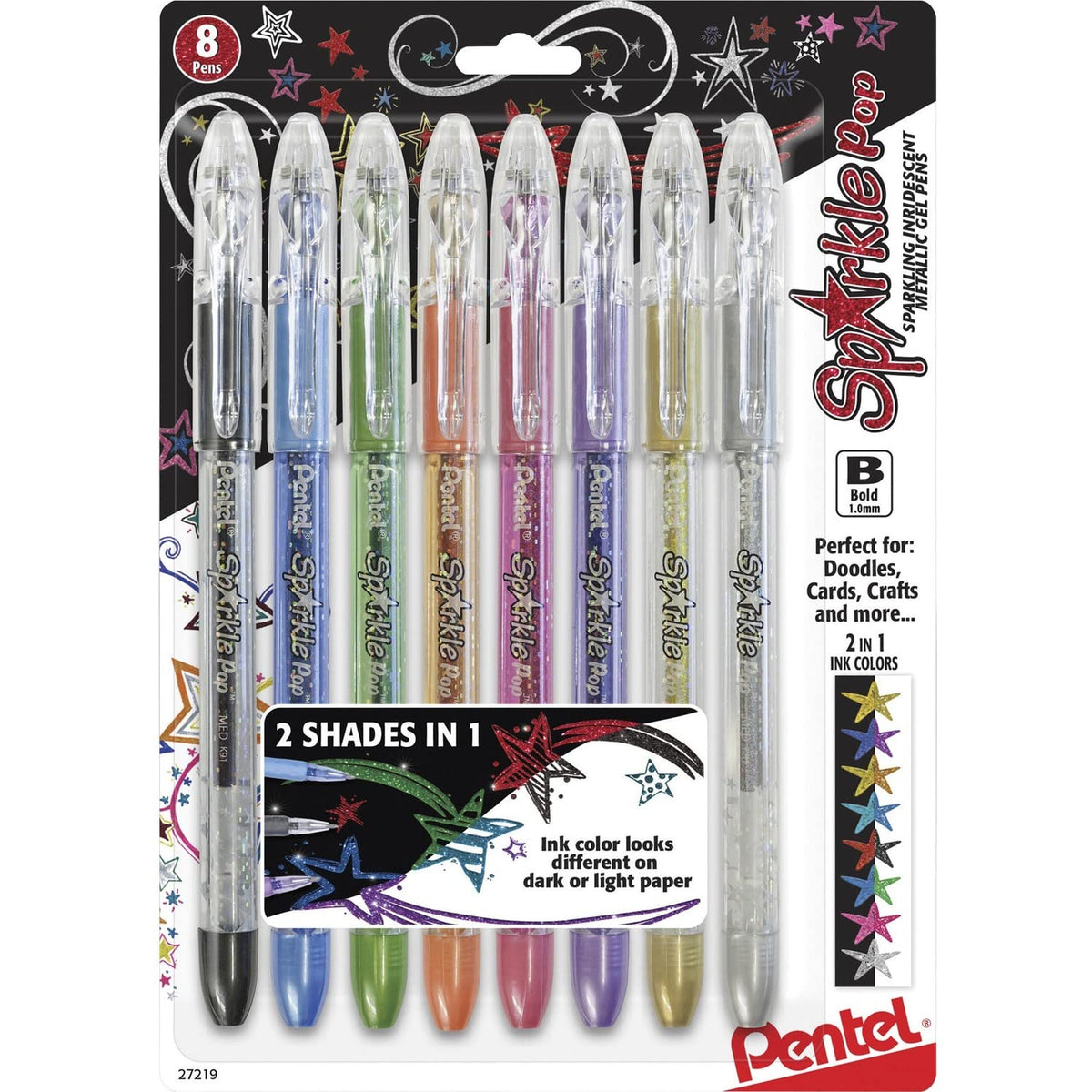 Pentel Sparkle Pop Metallic Gel Pen, (1.0mm) Bold Line, Assorted Colors, Pack of 8 (K91BP8M)
