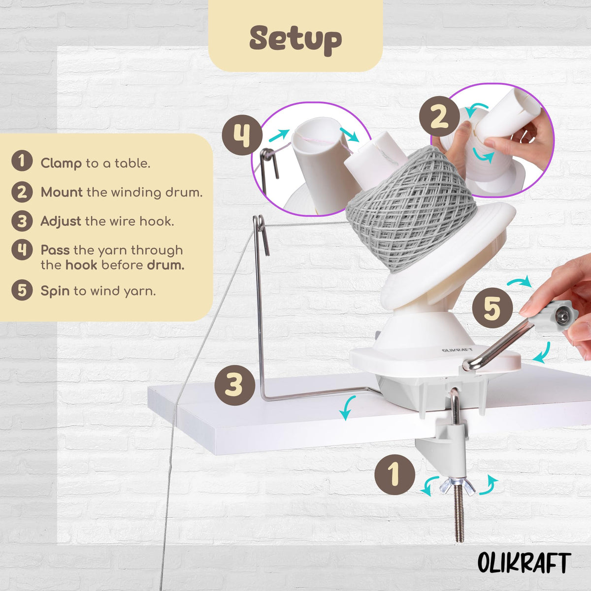 Olikraft Manual Yarn Ball Winder (Glacier Gray)