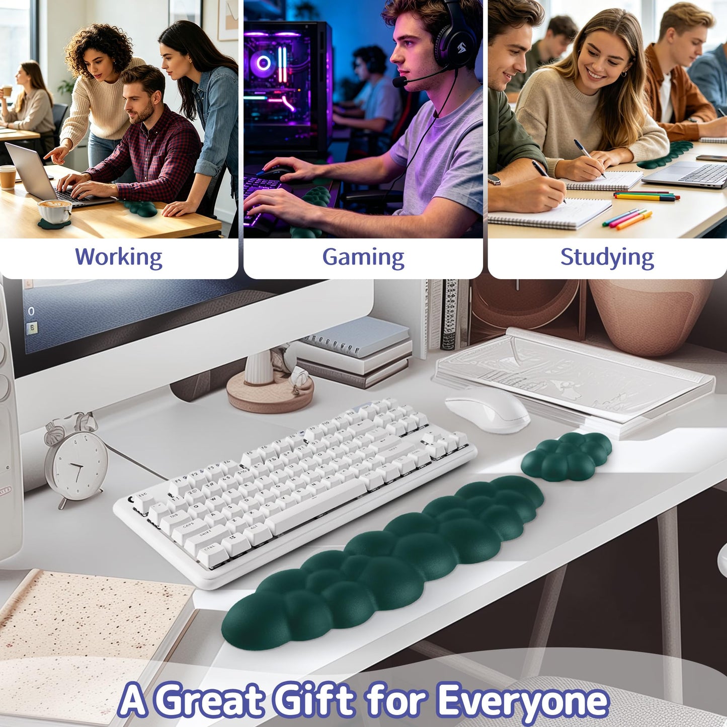 Sushret Cloud Wrist Rest Keyboard, Cloud Keyboard Wrist Pad Set with PU Leather Memory Foam, Cute