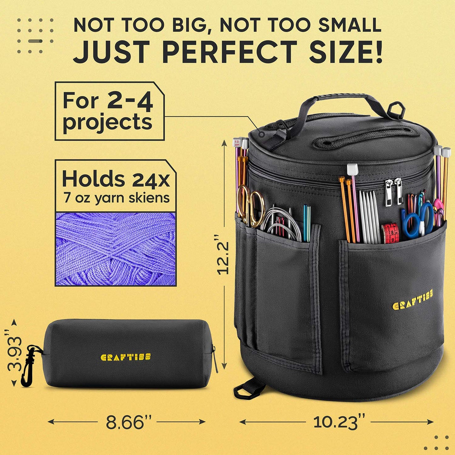 CRAFTISS Crochet Bag Organizer, Yarn Storage Bag with Removable Divider