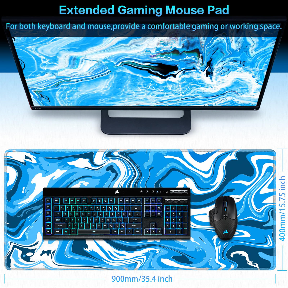 Canjoy Gaming Mouse Pad, 35.4x15.7inch Fluid Large Mouse Pads for Desk